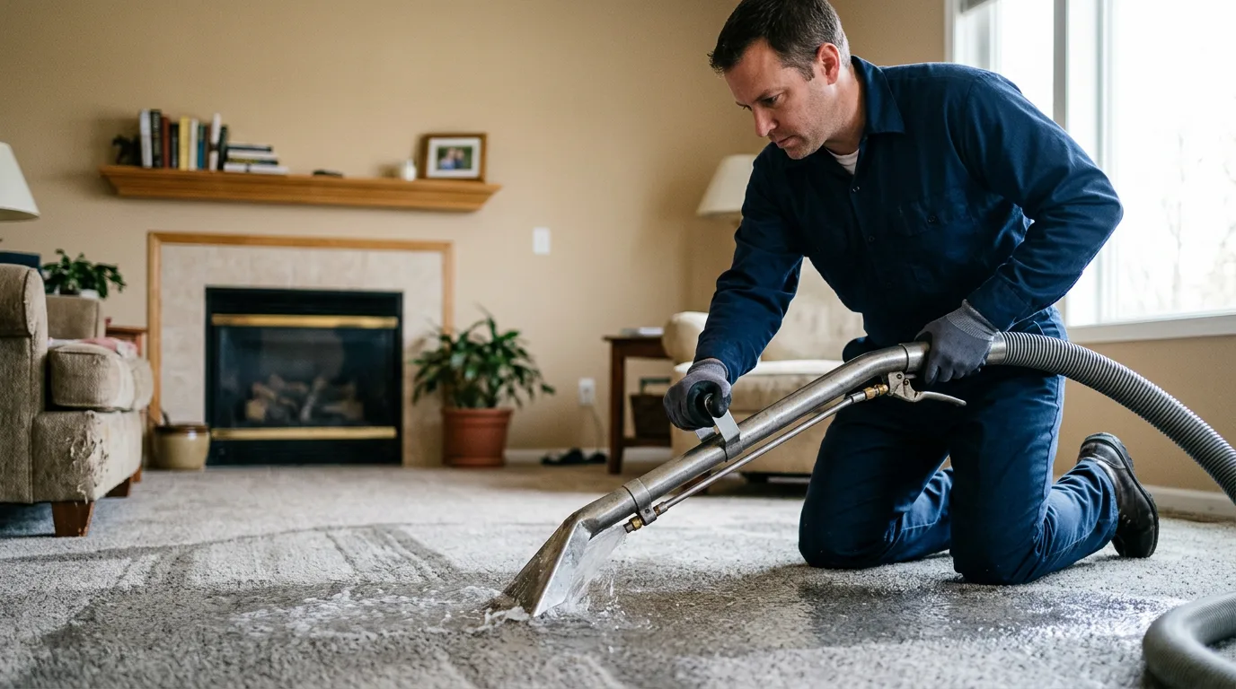 Water damage restoration technician working near Athol, KS